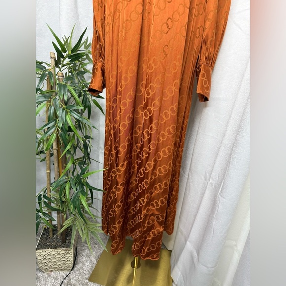 MANGO Women’s Mock-neck Long Sleeve Flowy Long Dress in Copper Sz M - Picture 8 of 13